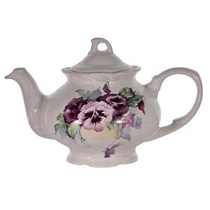 Arthur Wood Purple Pansies Teapot 5.5" Staffordshire England signed Morgan Moore